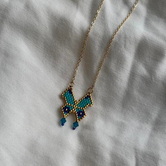 Other Jewelry - Blue butterfly beaded necklace boho